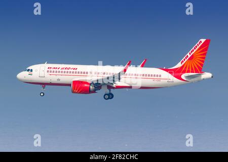 Masculin, Maldives – 19 février 2018 : avion Airbus A320neo d'Air India à l'aéroport de Malé (MLE) aux Maldives. Airbus est un fabricant européen d'avions Banque D'Images