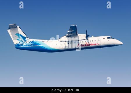 Homme, Maldives – 19 février 2018 : avion Bombardier DHC-8-300 de Maldiviens à l'aéroport de Malé (MLE) aux Maldives. Banque D'Images