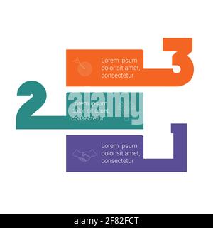 Modèle graphique horizontal à bandes colorées, 3 positions pour les informations. Concept de stratégie commerciale. Modèle universel pour les projets sur bac blanc Illustration de Vecteur