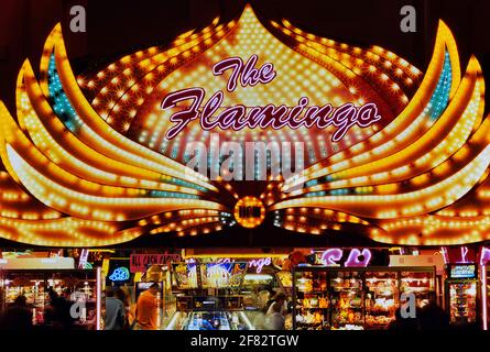 Le Flamingo Amusement Arcade la nuit. Grande Yarmouth. Norfolk. Angleterre. ROYAUME-UNI Banque D'Images