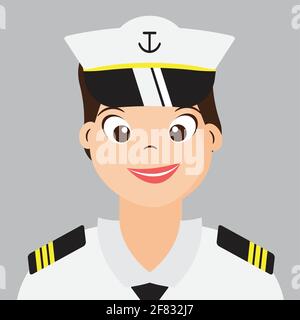 Femme Naval avec uniforme de la marine, motif de personnage de dessin animé souriant, vecteur, illustration. Illustration de Vecteur