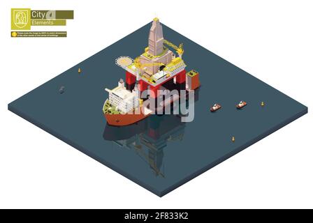 Vector isométrique, navire de chargement lourd transportant un engin de forage pétrolier Illustration de Vecteur
