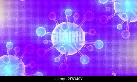 Coronavirus léger 2019-nCoV sur fond violet, santé médicale et concept de microbiologie, Design for COVID-19 outBreaking. Illustration de Vecteur