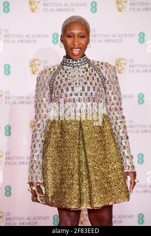 Cynthia Erivo arrive pour les prix du film EE BAFTA au Royal Albert Hall de Londres. Date de la photo: Dimanche 11 avril 2021.