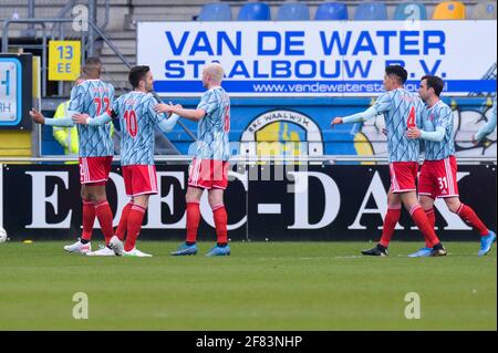 WAALWIJK, PAYS-BAS - AVRIL 11 : Sébastien Haller d'Ajax célébrant son but avec Dusan Tadic d'Ajax lors du match néerlandais entre Eredivisie RKC Banque D'Images