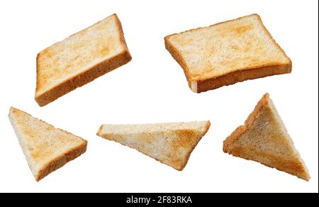 ensemble de tranches pain grillé isolé sur blanc Banque D'Images