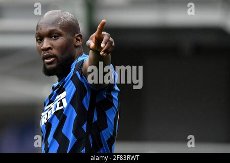 Milan, Italie. 11 avril 2021. Romelu Lukaku du FC Internazionale réagit au cours de la série UN match de football entre le FC Internazionale et Cagliari Calcio au stade San Siro de Milan (Italie), le 11 avril 2021. Photo Andrea Staccioli/Insidefoto crédit: Insidefoto srl/Alamy Live News Banque D'Images