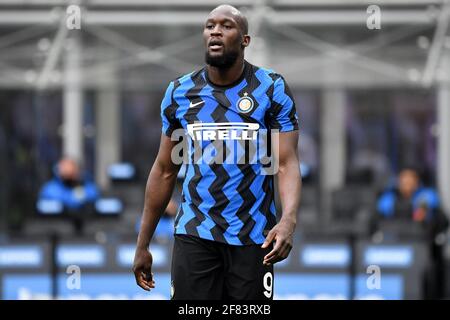 Milan, Italie. 11 avril 2021. Romelu Lukaku du FC Internazionale réagit au cours de la série UN match de football entre le FC Internazionale et Cagliari Calcio au stade San Siro de Milan (Italie), le 11 avril 2021. Photo Andrea Staccioli/Insidefoto crédit: Insidefoto srl/Alamy Live News Banque D'Images