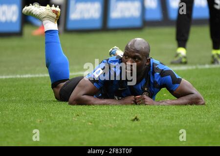 Milan, Italie. 11 avril 2021. Romelu Lukaku du FC Internazionale réagit au cours de la série UN match de football entre le FC Internazionale et Cagliari Calcio au stade San Siro de Milan (Italie), le 11 avril 2021. Photo Andrea Staccioli/Insidefoto crédit: Insidefoto srl/Alamy Live News Banque D'Images
