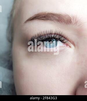 extension des cils dans le salon de beauté macro oeil Banque D'Images