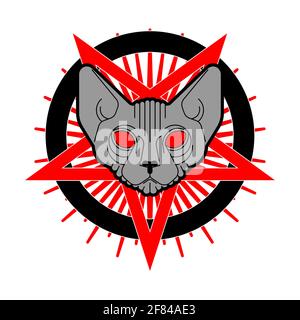 Démon Cat. Symbole satanique. Satan avec tête de chat. Pentagramme du symbole du diable. Illustration de Vecteur