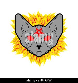 Démon Cat. Symbole satanique. Satan avec tête de chat. Pentagramme du symbole du diable. Illustration de Vecteur