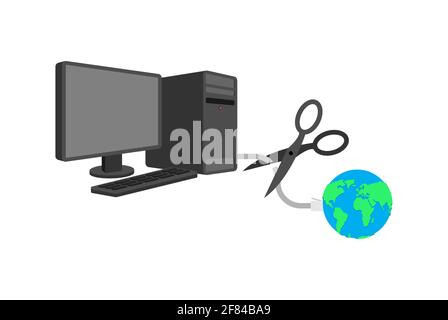 Couper le câble Internet. Fin d'Internet. Fin du Web mondial Illustration de Vecteur