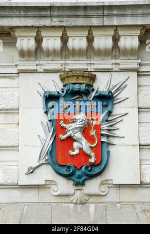 Les armoiries de la ville de Lyon, armoiries, sur le Pont de l'Université, Rhône-Alpes, France Banque D'Images