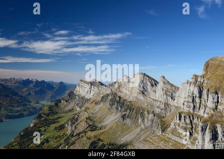 Churfirsten, groupe Churfirsten, lac Walen, vue de Chaeserrugg, Suisse Banque D'Images