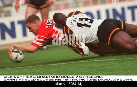 Danny Arnold St Helens Rugby League joueur qui a fait un essai Lors de la finale de la coupe du défi Silk Cut Banque D'Images