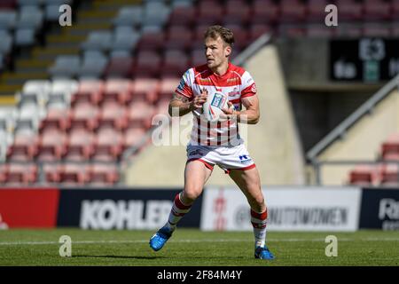 Leigh, Royaume-Uni. 11 avril 2021. Ben Reynolds (30) de Leigh Centurion avec le ballon à Leigh, Royaume-Uni le 4/11/2021. (Photo de Simon Whitehead/News Images/Sipa USA) crédit: SIPA USA/Alay Live News Banque D'Images