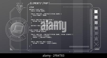 Éléments de l'interface HUD avec une partie du code PHP. Illustration de Vecteur