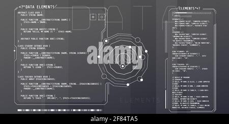 Éléments de l'interface HUD avec une partie du code PHP. Illustration de Vecteur