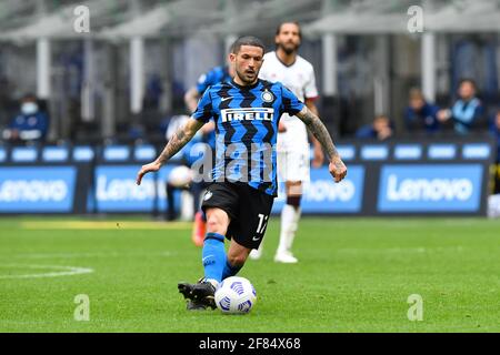 Milan, Italie. 11 avril 2021. Stefano Sensi (12) de l'Inter Milan vu pendant la série UN match entre l'Inter Milan et Cagliari Calcio au San Siro à Milan, Italie. (Crédit photo : Gonzales photo/Alamy Live News Banque D'Images