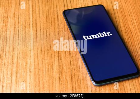Assam, inde - 10 avril 2021 : logo Tumblr sur image de stock d'écran de téléphone. Banque D'Images