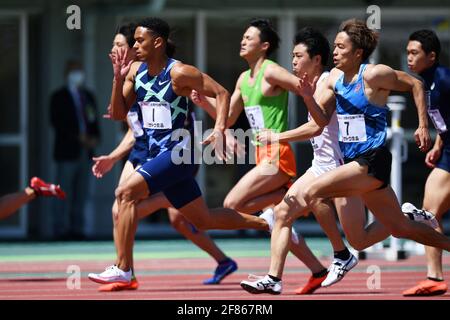Shimane, Japon. Crédit: MATSUO. 11 avril 2021. Aska Cambridge Athletics : 75e Izumo rencontrez la chaleur de 100m de YOSHIOKA SPRINT hommes au stade d'athlétisme Hamayama Park à Shimane, Japon. Credit: MATSUO .K/AFLO SPORT/Alay Live News Banque D'Images