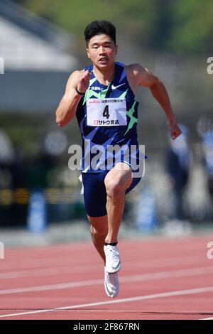 Shimane, Japon. Crédit: MATSUO. 11 avril 2021. Yuki Koike Athletics : 75e Izumo rencontre la finale de 100m de YOSHIOKA SPRINT au stade d'athlétisme Hamayama Park à Shimane, Japon. Credit: MATSUO .K/AFLO SPORT/Alay Live News Banque D'Images