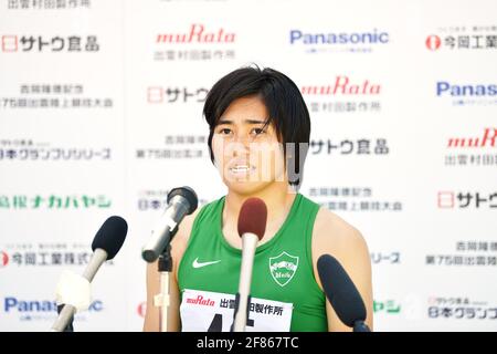 Shimane, Japon. Crédit: MATSUO. 11 avril 2021. Yu Ishikawa Athletics : 75e Izumo rencontre la finale de 100m de YOSHIOKA SPRINT au stade d'athlétisme Hamayama Park à Shimane, Japon. Credit: MATSUO .K/AFLO SPORT/Alay Live News Banque D'Images