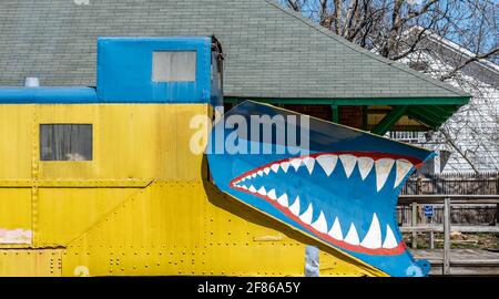 Image détaillée de Jaws III, une vieille chasse-neige de 1907 à la gare de Greenport Banque D'Images