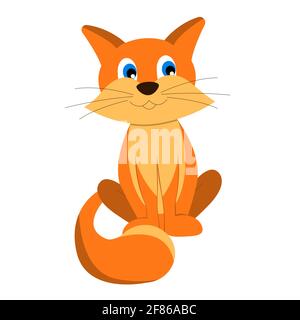 Illustration d'un chaton rouge drôle assis souriant, Vector isolé sur un fond blanc. Illustration de Vecteur