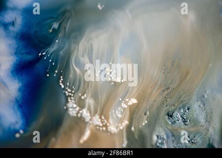 Arrière-plan abstrait bleu en technique d'art fluide. Mélange coloré de couleurs vives. Banque D'Images