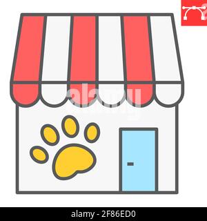 Icône de ligne de couleur d'un magasin d'animaux, bâtiment et marché, icône de vecteur d'un magasin d'animaux de compagnie, graphiques vectoriels, signe de contour rempli de trait modifiable, eps 10. Illustration de Vecteur