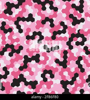 Motif camouflage rose numérique sans couture avec pixels hexagonaux Illustration de Vecteur