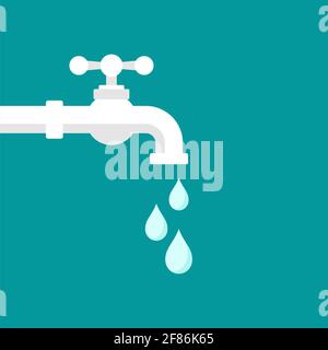 robinet d'eau avec vanne classique et goutte ou goutte. icône plate isolée sur bleu. Pictogramme du robinet. Coupez le robinet pour économiser de l'eau. Illustrateur de vecteur Illustration de Vecteur