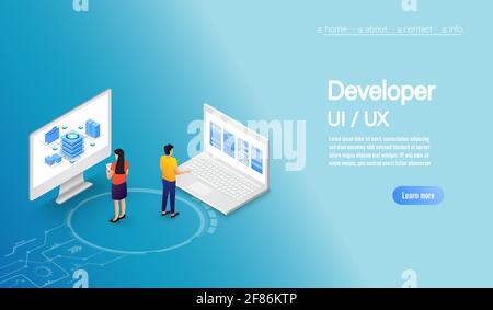 Business concept people working UI UX Development. Illustrations vectorielles. Illustration de Vecteur
