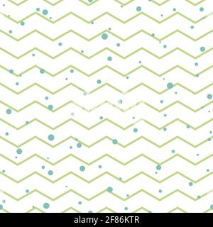 Motif abstrait sans couture avec lignes zigzag vertes et points ou cercles bleus sur fond blanc. Texture rayée. Illustration vectorielle Illustration de Vecteur