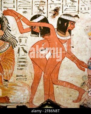 1854. CHANTEURS, MUSICIENS ET DANSEURS, PEINTURE MURALE, TUTHMOSIS IV 1420 - 1375 C.-B. Banque D'Images