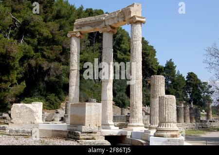 En Grèce, le site de l'Olympie accueille les jeux olympiques pendant l'antiquité, aujourd'hui la flamme olympique est allumée quelques mois avant la cérémonie d'ouverture de l'Olympique moderne Banque D'Images