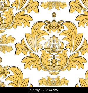 Motif Damas de style caricature. Motif fleuri moderne. Illustration vectorielle de dessin animé. Imprimé décoratif. Modèle de fond d'écran. Abstrait élégant Illustration de Vecteur