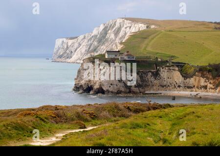 Seastacks,Freshwater Bay, Tennyson Down,Isle of Wight,Angleterre,Royaume-Uni, Banque D'Images