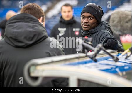 Aarhus, Danemark. 11 avril 2021. Pione Sisto du FC Midtjylland vu pendant le match 3F Superliga entre Aarhus GF et le FC Midtjylland au parc Ceres d'Aarhus. (Crédit photo : Gonzales photo/Alamy Live News Banque D'Images