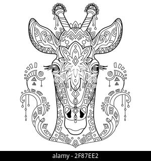 Tête de girafe. Illustration de contour vectoriel abstrait isolée sur fond blanc. Pour la page de livre de coloriage anti stress adulte avec Doodle et zentangle Illustration de Vecteur