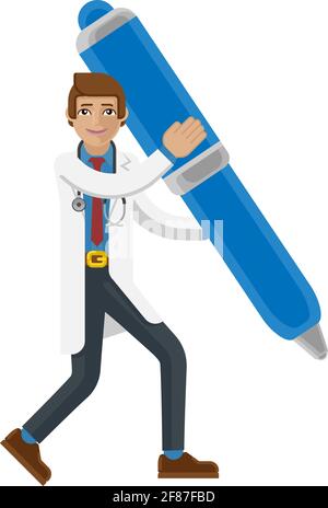 Concept de la mascotte du Docteur Man Holding Pen Illustration de Vecteur