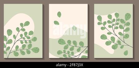 Bannière florale avec feuilles exotiques de couleur dessinée. Conception de concept de nature. Collection florale moderne d'affiches contemporaines. Illustration vectorielle pour Illustration de Vecteur