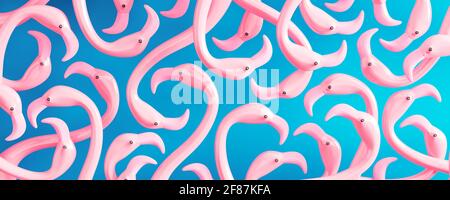 Flamants roses sur fond bleu. Concept décoratif abstrait rendu 3D illustration 3D Banque D'Images