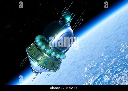 L'engin spatial Vostok était un type d'engin spatial construit par l'Union soviétique. Le premier vol spatial humain par le cosmonaute soviétique Yuri Gagarin Banque D'Images