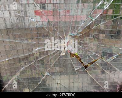 verre brisé en forme de pare-brise en forme de balle véritable Banque D'Images