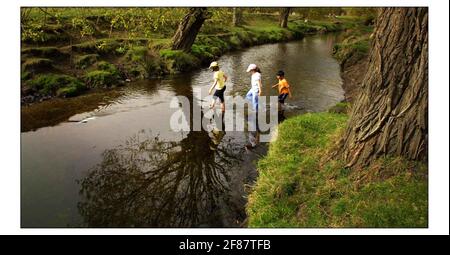 Spring Half Term break Ttine pour une aventure le premier jour chaud o Spring à Richmond Park. Trouvez un endroit et profitez du soleil pendant qu'il dure... pic David Sandison 15/4/2003 Banque D'Images