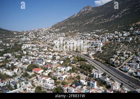 Vue aérienne de la ville de Kas de la province d'Antalya, Turquie. Banque D'Images