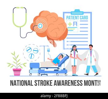Vecteur de concept du mois national de sensibilisation aux accidents vasculaires cérébraux. Un événement médical est observé en mai. Neurologie santé, démence, métaphore de la maladie d'Alzheimer. Scien anatomique Illustration de Vecteur